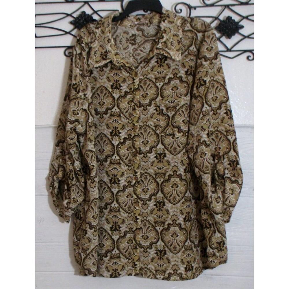 White Stag Women's Top Size 3X Long Sleeve Multicolor Geometric Button Up
